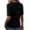 thumbnail image 4 of Women's Tops Dressy Casual Summer Crewneck Short Sleeve Sweaters Knit Solid Trendy Hollow Out Shirts Blouses Black L, 4 of 7