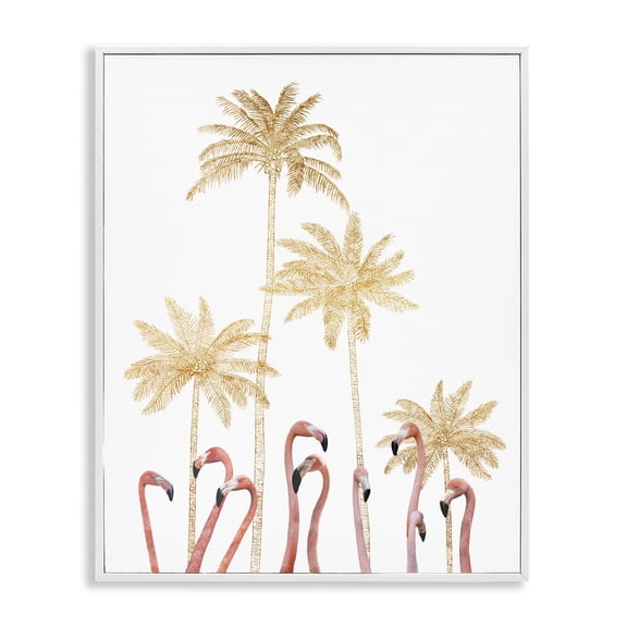 Stupell Industries Glam Flamingoes Golden Palm Trees White Framed Giclee Art, 16 x 20, by Ziwei Li