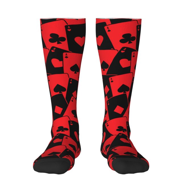 Fotbe Playing Cards Calcetas Divertidas Estampadas para Hombre y Mujer, Calcetas de Algodón hasta la Rodilla para Caminar, Correr, Enfermería y Embarazo