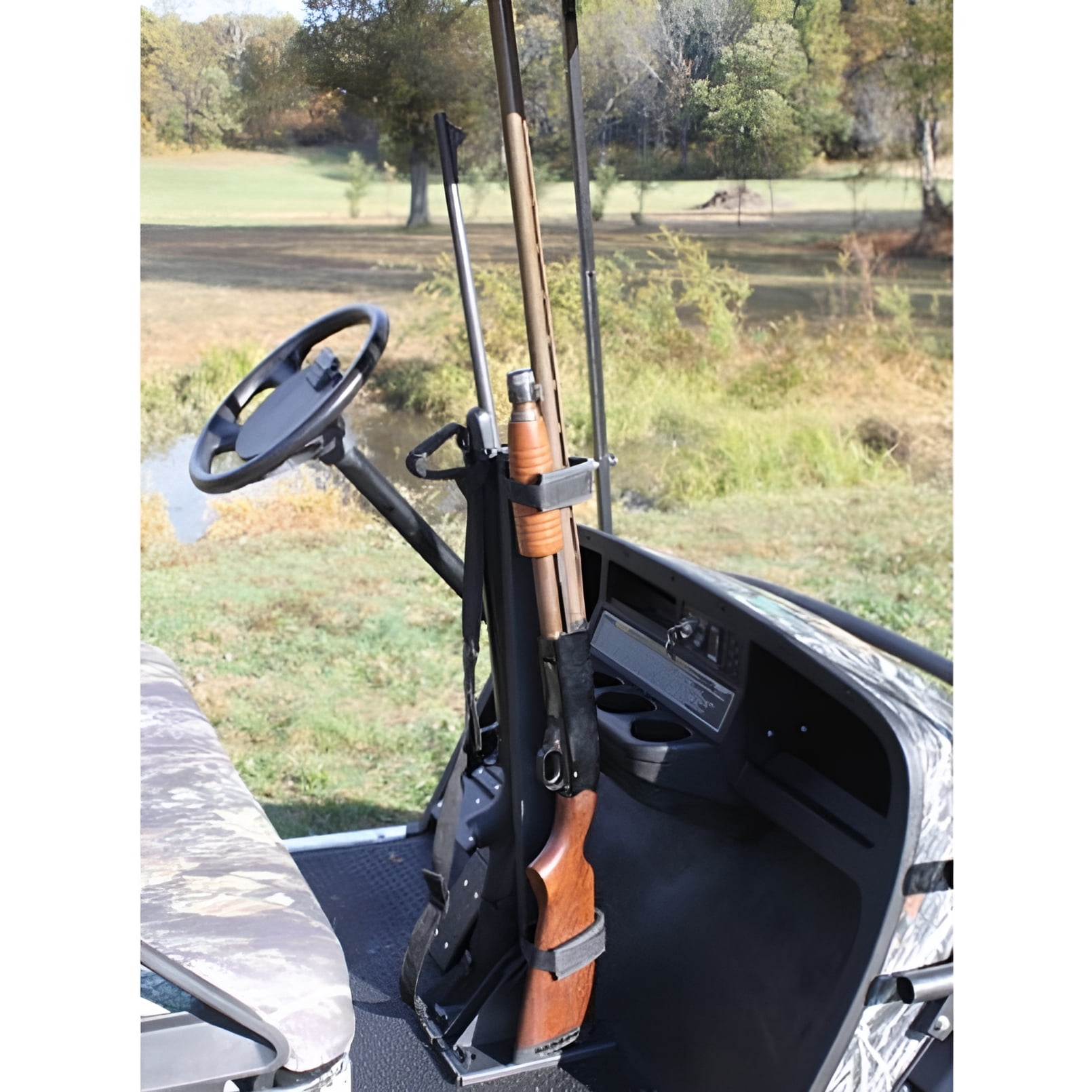 Universal Golf Cart & UTV Adjustable Stand Up Gun Rack, Vertical Two Gun Holder