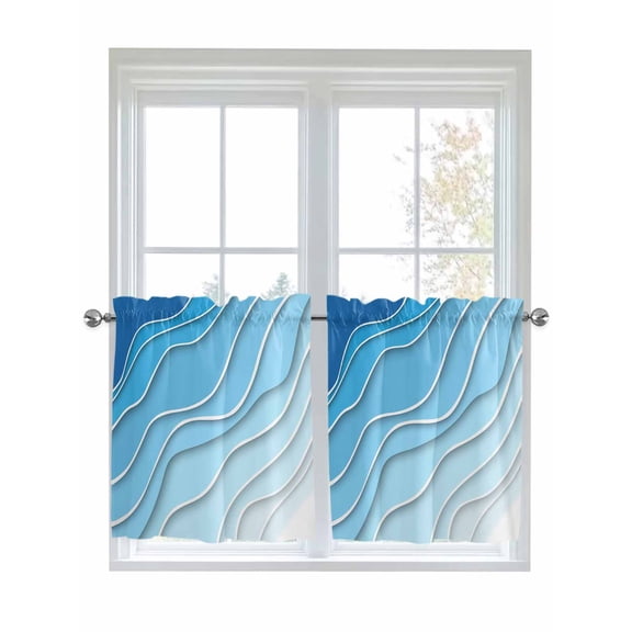 Half Window Curtain 36 Inches Long, Blue Aqua Ombre Window Treatment Curtain Drapes, Modern Geometric Abstract Aesthetic Cream Small Tier Curtains for Bathroom Over Sink, 27.5"x36", 2 Panels