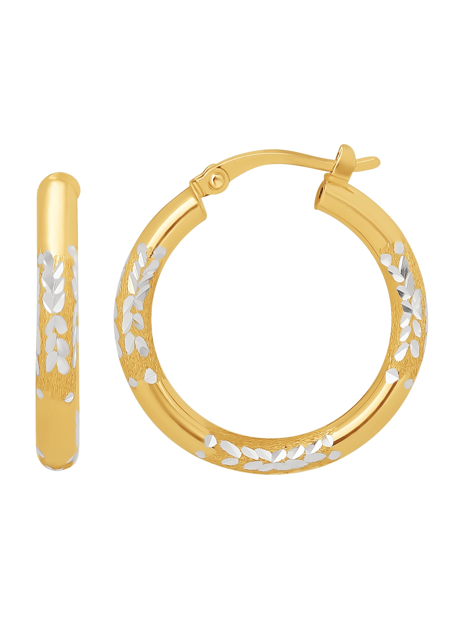 Brilliance Fine Women's Sterling Silver Two-Tone Polished and Diamond Cut Hoop Earrings