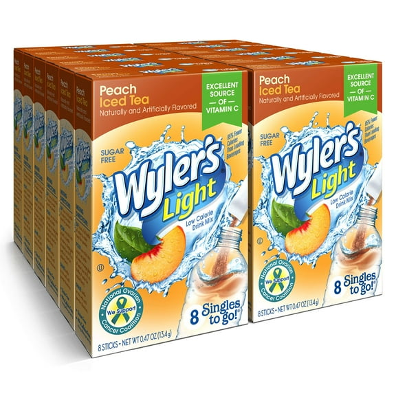 Wylers Light Singles To Go Powder Packets, Water Drink Mix, 96 Single Servings, Peach Iced Tea, 7 Ounce (Pack Of 12), 5.64 Ounce Packaing may vary