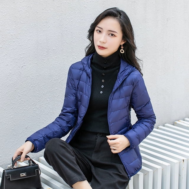Chaqueta de plumón ligera para mujer, versión con capucha, chaqueta de plumón de pato blanca corta para mujer, chaqueta de plumón ligera para mujer