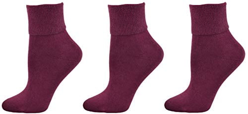 Sierra Socks Girls School Uniform 3 Pair Pack Pima Cotton Turn Cuff Seamless Toe W16813 (Sock Size 10-12, Fits Shoe Size 9-13, Maroon)