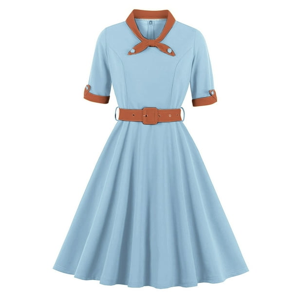 WILLBEST Vestidos de Mujer Vestido Informal de Manga Corta con Cuello En V para Uso Diario, Fiesta, Fluido, Cómodo, Básico, Color Sólido, Verano, Primavera y Otoño Mediana