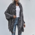thumbnail image 2 of GDREDA Womens Solid Color Collar Cloak Knitted Capes Shawl Tassel Open Front Cardigans Sweater Coat Workout Clothes, 2 of 9