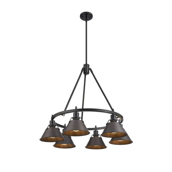3306-6 BLK-RBZ-Golden Lighting-Orwell - 6 Light Chandelier-20.38 Inches Tall and 29 Inches Wide-Matte Black Finish-Rubbed Bronze Shade Color