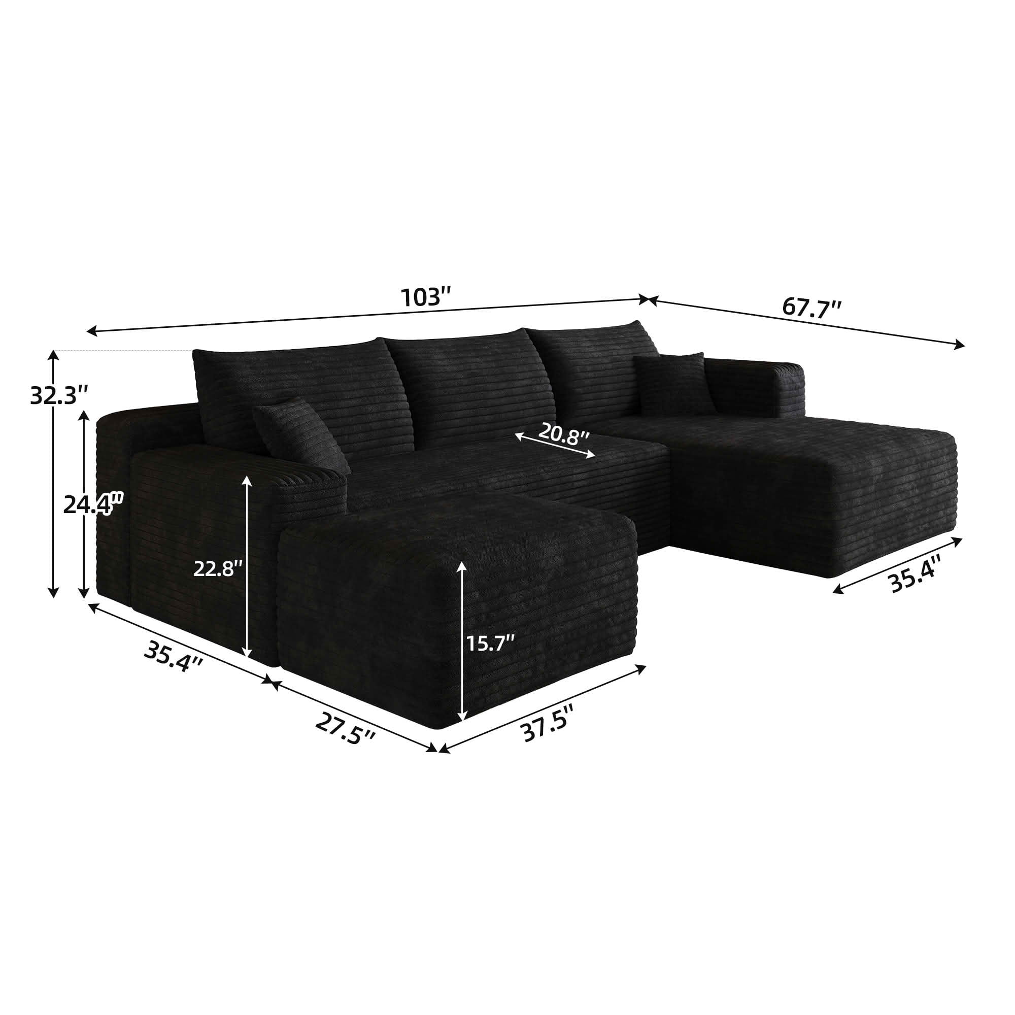 MAYEERTY 103 Inch Cloud L Shaped Sectional Sofa, Plush Corduroy Deep Seat Corner Couch, No Assembly Modern Minimalist Sofa for Living Room Apartment