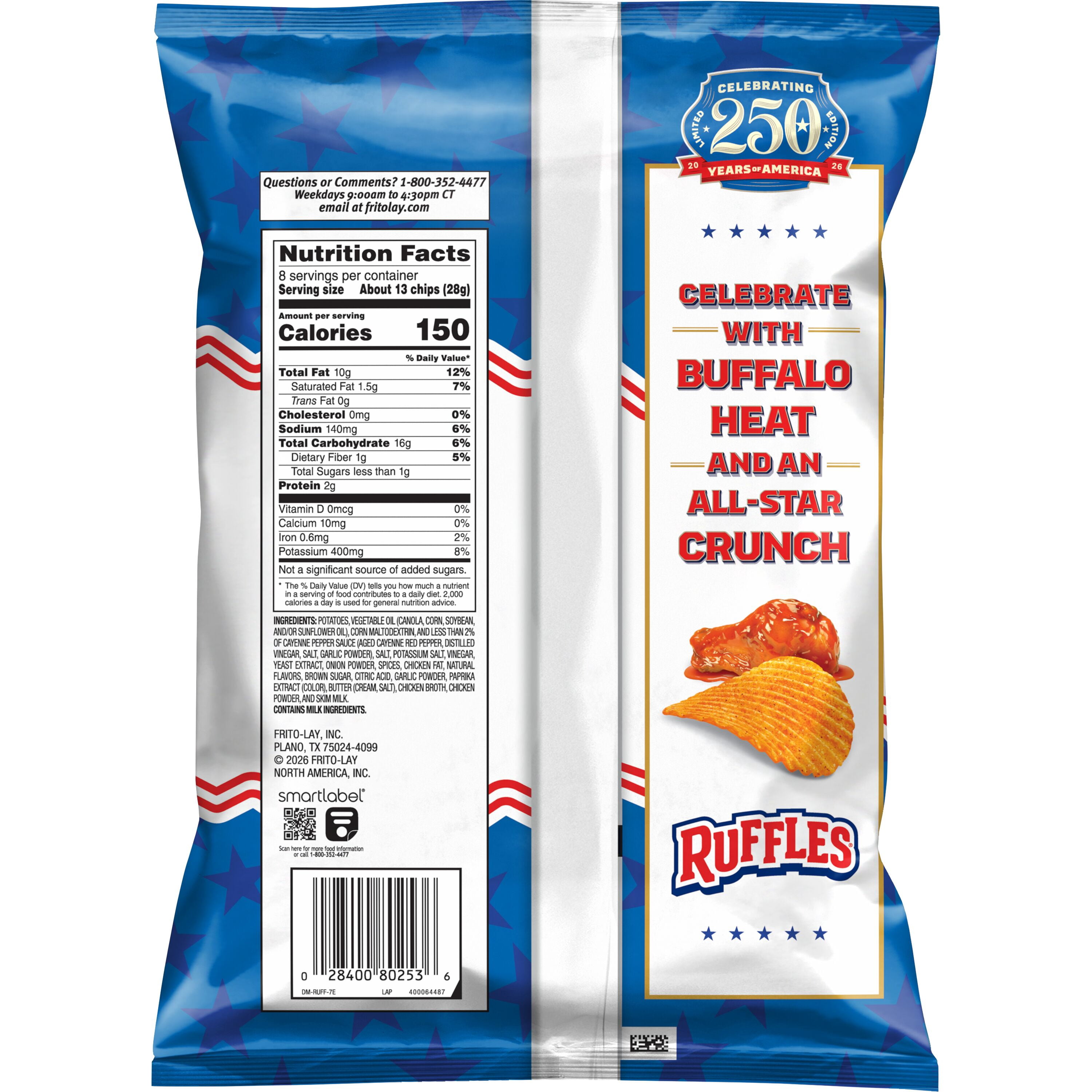 Ruffles Potato Chips Buffalo Wings, 8 ounce