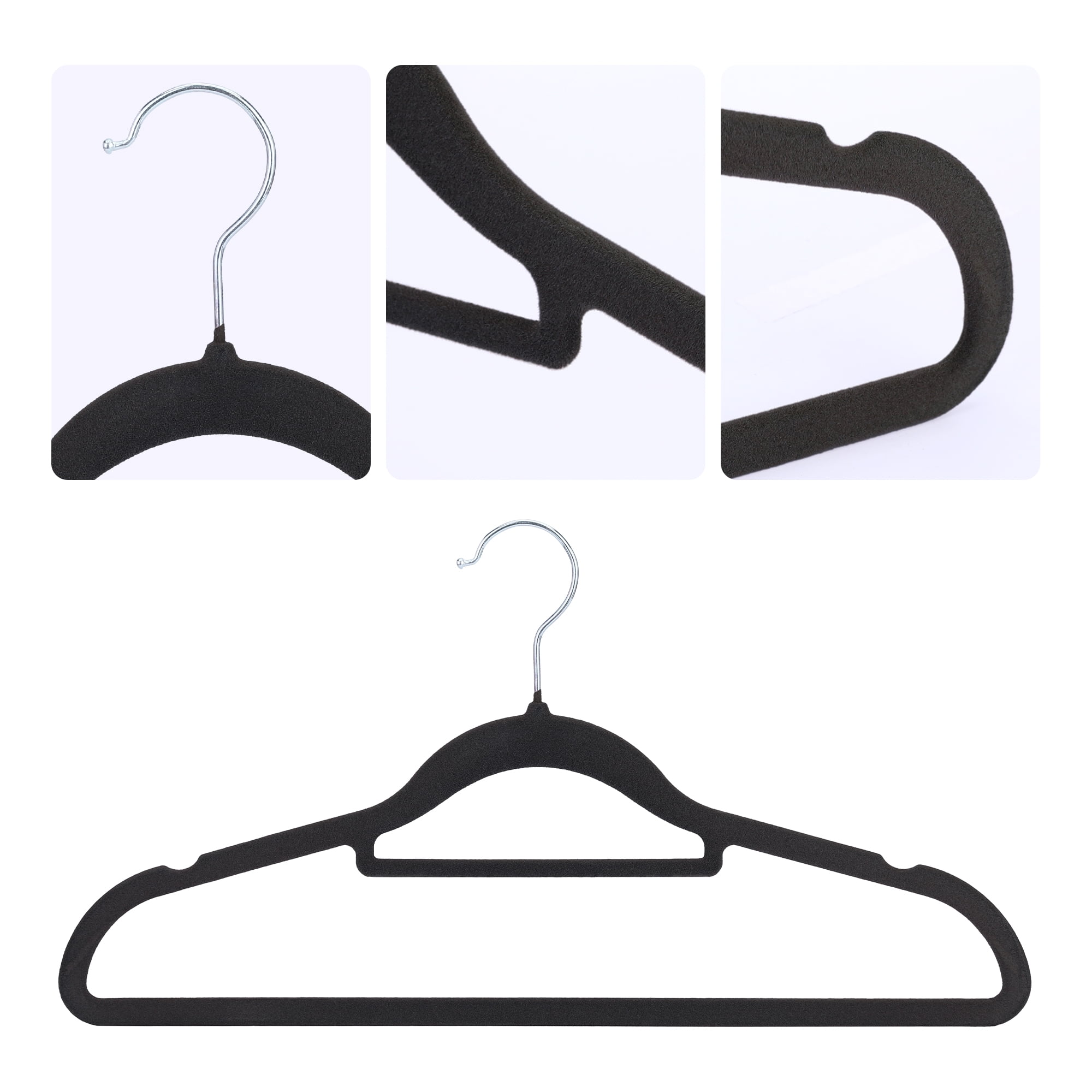 Unique Bargains Velvet Non-Slip Hangers Space Saving Clothes Hangers 30 Packs Black