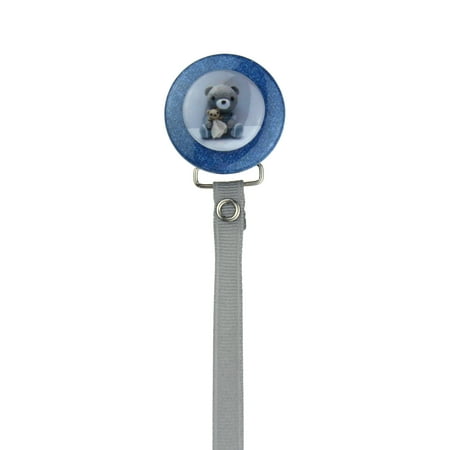 Grey Teddy Bear on Denim Background 3D Pacifier Clip