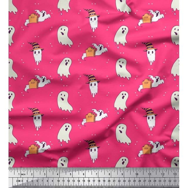 Soimoi Poly Georgette Fabric Ghost Halloween Printed Craft Fabric by The Yard 42 Inch Wide