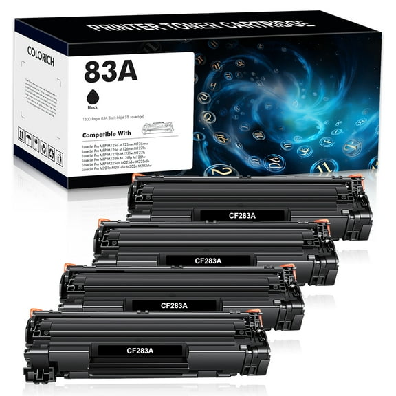 Colorich 83A Toner Cartridge Compatible for HP 83A CF283A 83X CF283X for Pro M201dw M201n M201 M125 M125nw M127fn M127fw M225dn M225dw Printer (4 Black, High-Yield)