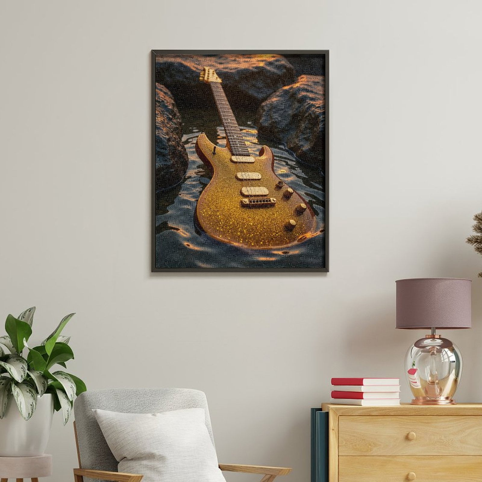 Paint By Numbers Kit for Adults Beginner - DIY Guitar Sparkling Water Rocks Canvas Painting Kits for Adults, Frameless Paint By Number for Adults for Home Wall Decor 16x20 Inch