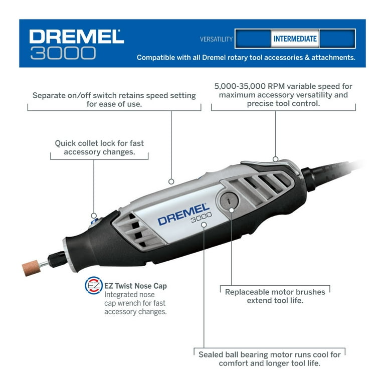 pålægge Kredsløb bekendtskab Dremel 3000-N/18 Variable Speed Rotary Tool, 18 Accessories - Walmart.com