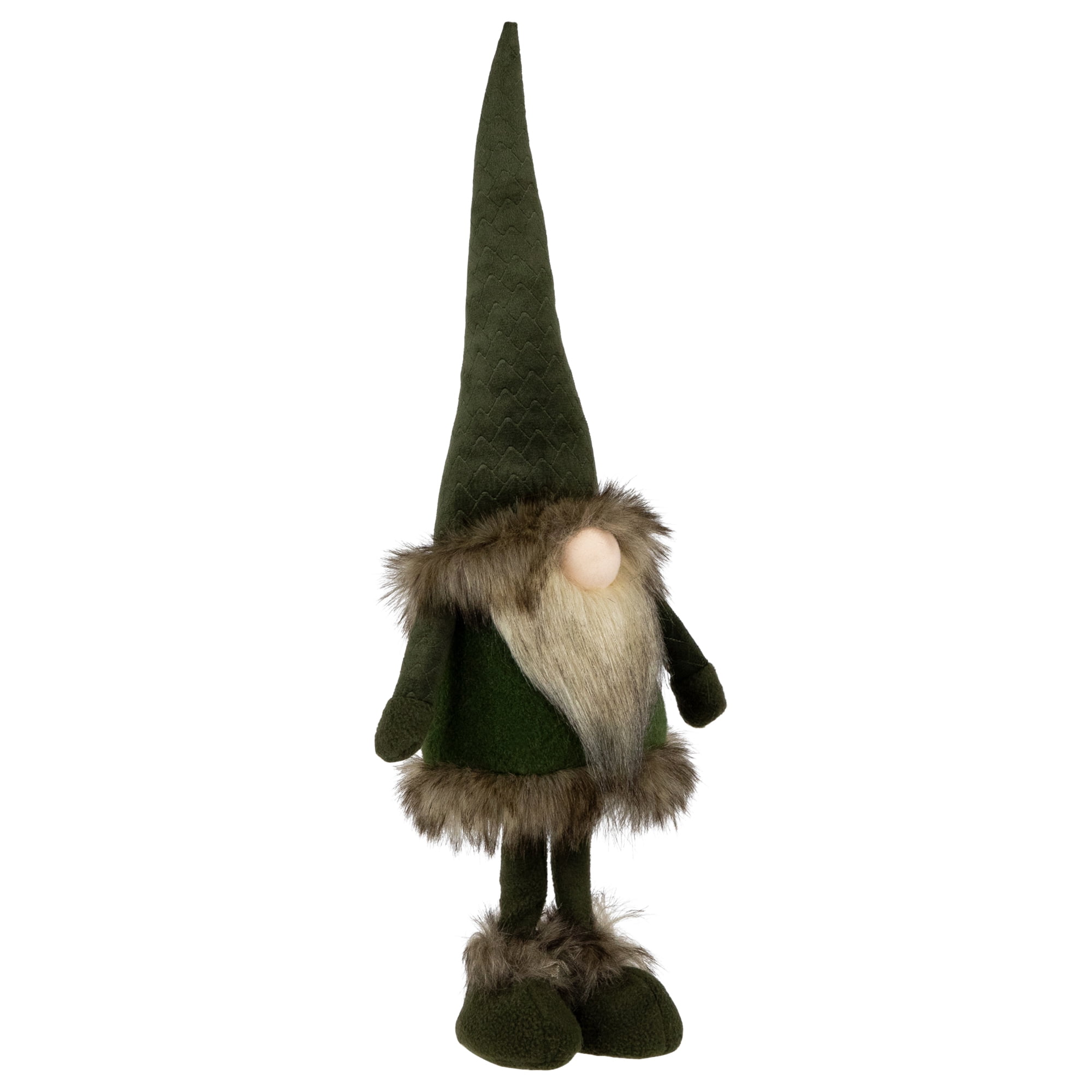 Northlight Standing Plush Gnome with Faux Fur Christmas Figure - 19" - Green