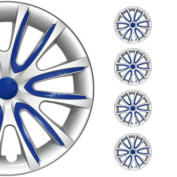 OMAC - Gray with Dark Blue Hub Caps 14 Inch Set of 4, Tapas para Rines 14, Premium Wheel Covers 14 Inch, R14 Rim Cover Set, Snap On Durable Car Replacement Exterior Accessories