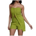thumbnail image 5 of Oplxuo Women's Sexy 2 Piece Outfits 2025 Summer Split Front Strapless Bandeau Tube Top Matching Shorts Clubwear Sets, 5 of 7