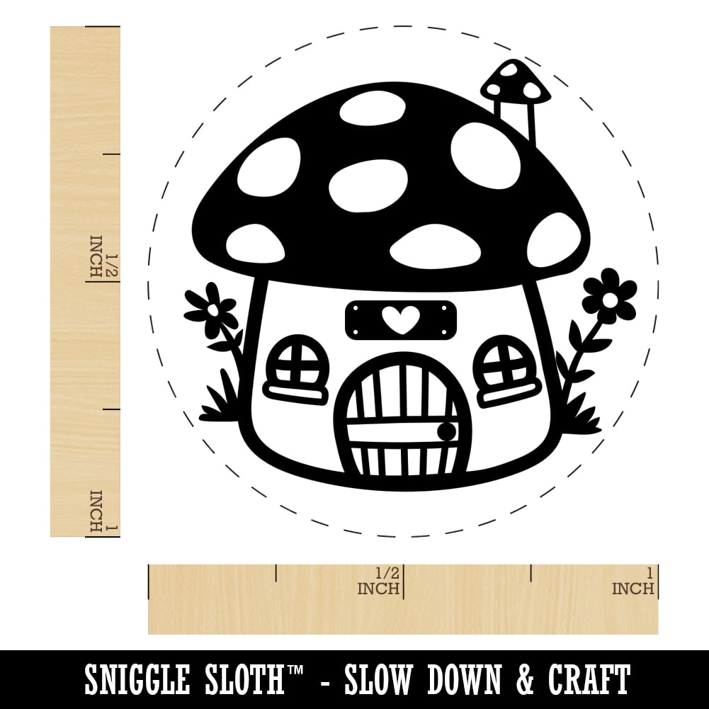 Cute Mushroom Gnome Home Self-Inking Rubber Stamp Ink Stamper - Black Ink - Medium 1 Inch
