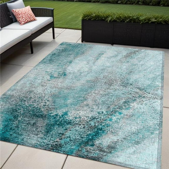 HomeRoots 559617 5 x 8 ft. Gray & Ivory Abstract Washable Non Skid Indoor Outdoor Rectangle Machine Woven Area Rug