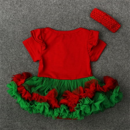 

kpoplk Christmas Outfit Baby Girl Xmas Infant Newborn Baby Girls Short Sleeve Cartoon Tulle Dress Christmas Outfit Toddler Girl(Red)
