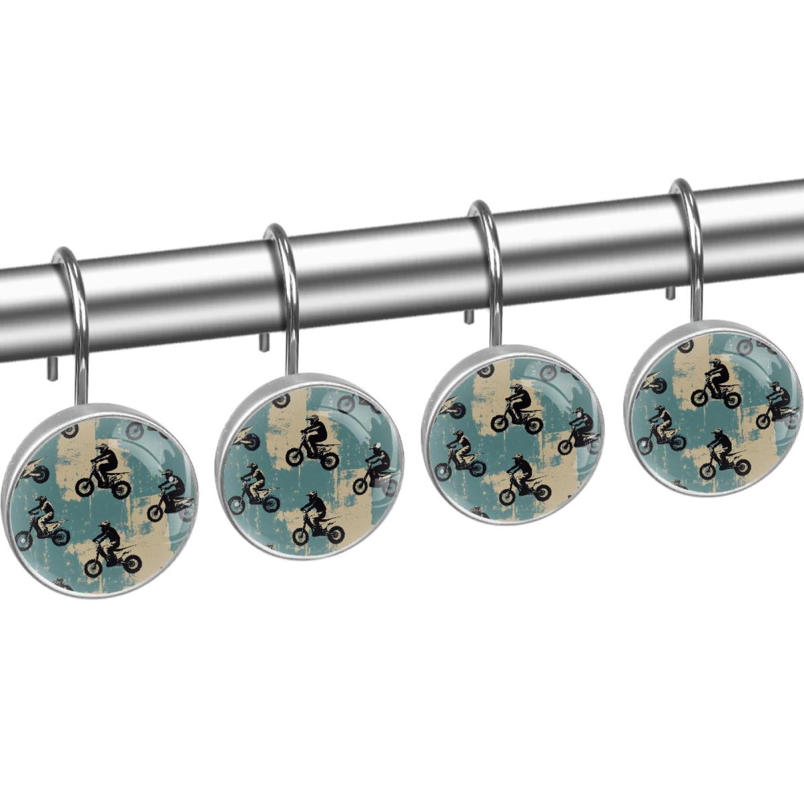 Motorcross on Blue Shower Curtain Hooks Round Crystal Glass, Set of 12 Shower Curtain Rings - Shower Hooks for Curtain Shower Rings