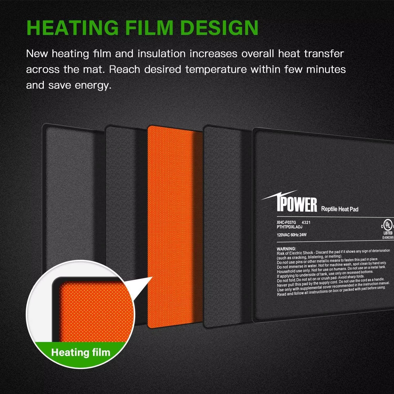 iPower 8" X 18" Reptile Heat Mat - 24W Under Tank Heater with Adjustable Thermostat for Turtles, Snakes, Lizards & Amphibians, 2 Pack