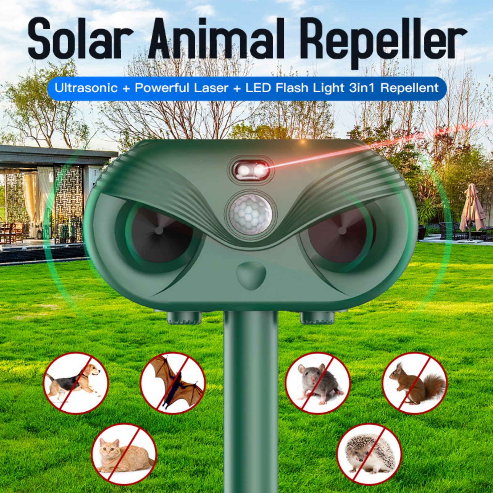Paddsun Solar Ultrasonic Animal Traps,2 Pack Outdoor Deer Traps Devices Ainimal Deer Cat Traps with Infrared Sensor to Scare Squirrel Rabbit Traps for Yard Garden