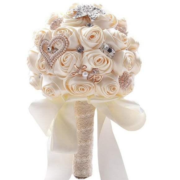 Jackcsale Romantic Wedding Bride Holding Bouquet Roses with Diamond Pearl Ribbon Valentine's Day Bouquet Confession (373 CRM)