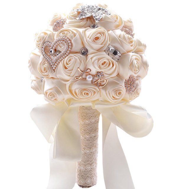 Jackcsale Bouquet Romantique de Mariée avec Roses et Diamants, Perles, Saint-Valentin (373 CRM)
