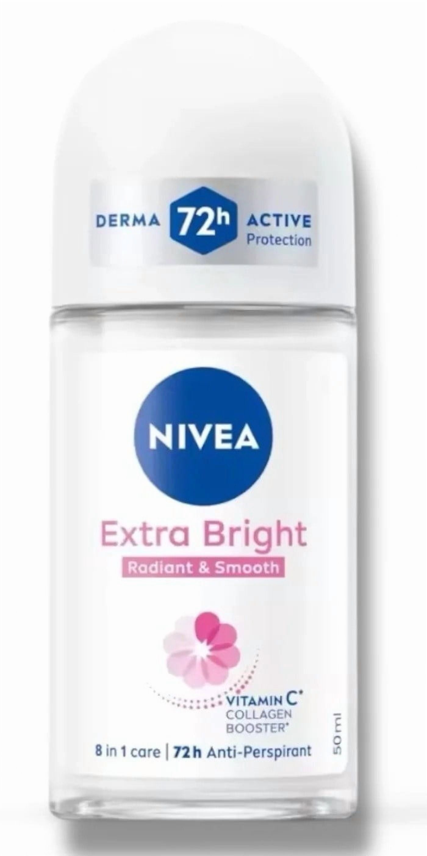 Nivea Extra Bright Roll On Deodorant with Vitamin C Collagen Booster - Alcohol-Free, 72HR Odor Protection, Smooth & Bright Skin, 50ml, 1.69oz, Pack of 12