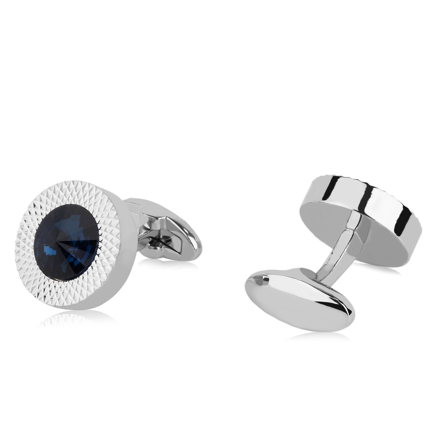 Men's Premium Stainless Steel Blue Crystal Cuff Links for Dress Shirts, Business Suits, Wedding Suits [Single Pair]