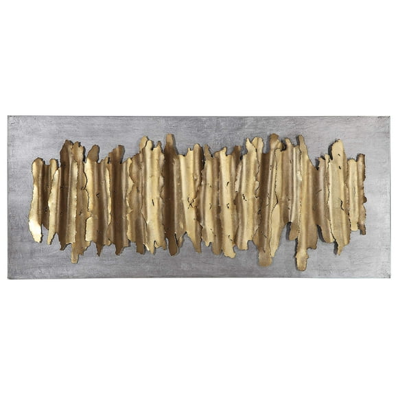 MY SWANKY HOME Rustic Iron Gold Silver Modern Wall Art 55" Sculpture Industrial Metal Strips