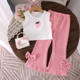 thumbnail image 2 of JUMEYU School Girl Outfit Baby Girl Birthday Outfit Tshirt Summer Short Sleeve Shirt Pants Set 3T 4T (White,3-4 Years), 2 of 6