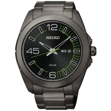 Seiko Mens Solar Analog Stainless Watch - Black Bracelet - Black Dial - SNE275