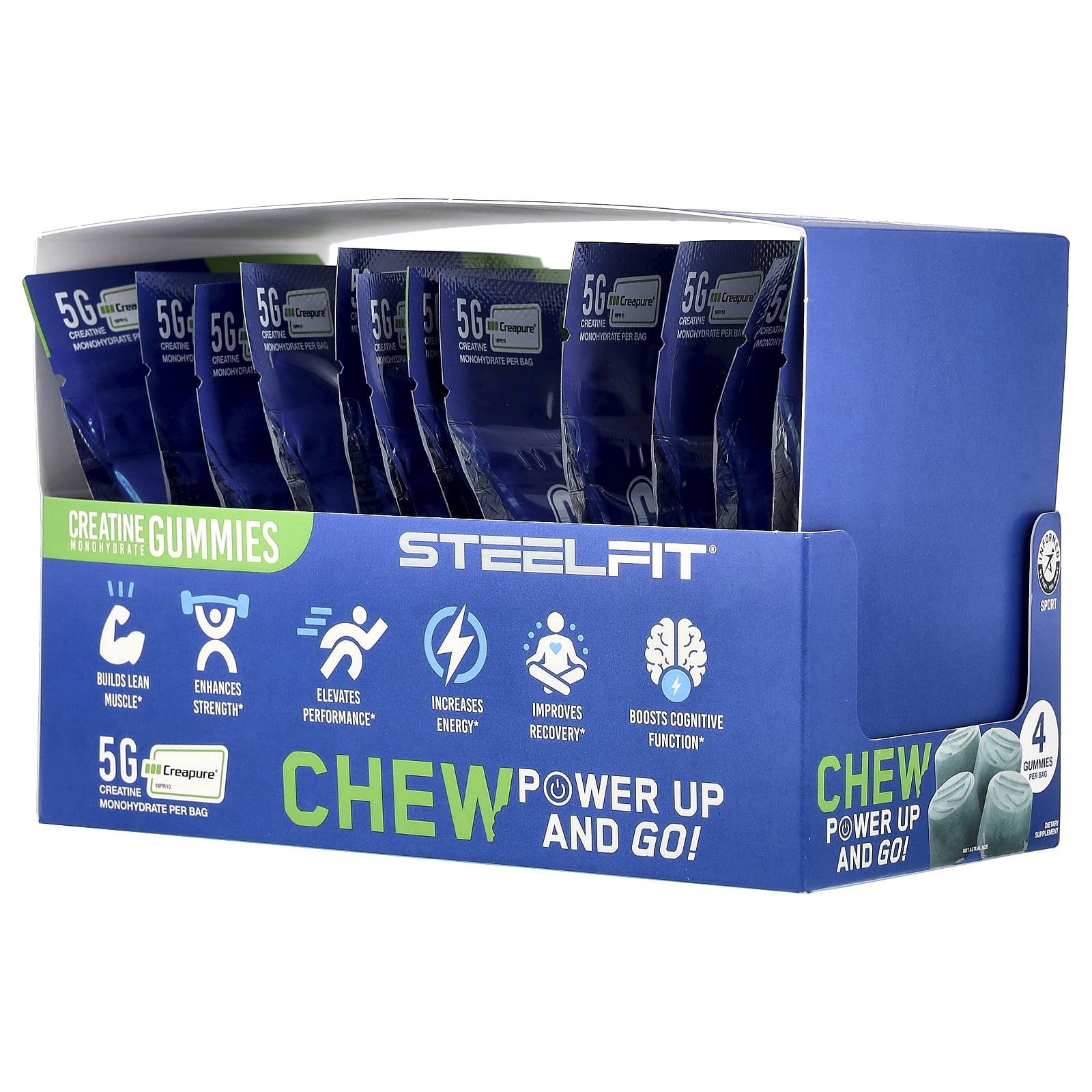 SteelFit Creatine On-The-Go™, Creatine Monohydrate Gummies, Blue Raspberry, 12 Packs, 0.8 oz (22 g) Each