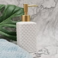 thumbnail image 3 of Gold Soap Dispenser, Ceramic Lotion Pump Bottle with Refined and Vintage Emboss, Home Decoration for Bathroom or Kitchen (White), 3 of 7