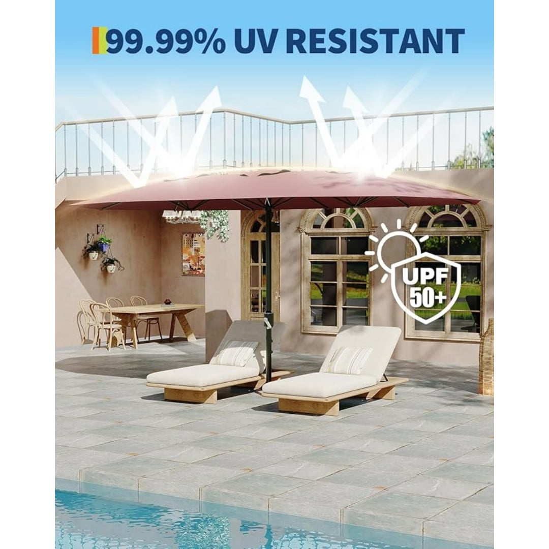 13FT Outdoor Umbrellas for Patio, Double-Sided Rectangular Patio Umbrella Market Umbrella with Base Waterproof and Windproof Fade Resistant Canopy for Deck Pool Garden Backyard