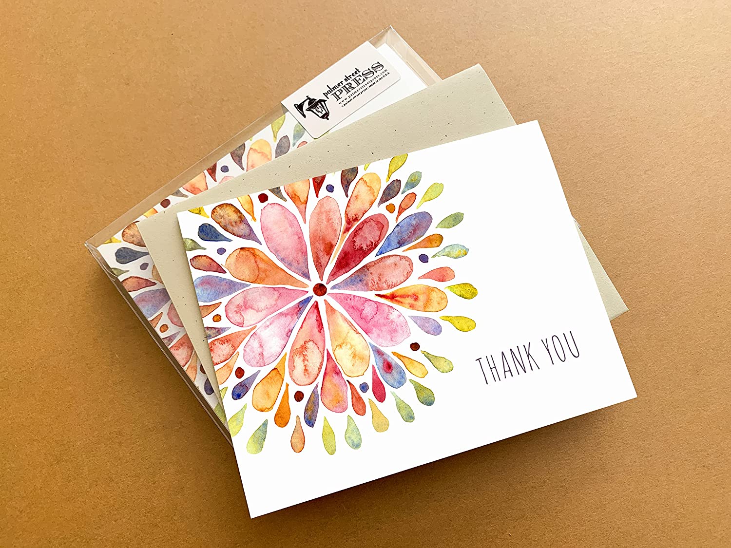 Palmer Street Press Watercolor Flower Burst Thank You Cards (Set of 8  Premium Blank Note Cards with Sage Green Envelopes Included) - All-Occasion  Greeting Card Bulk Set - Proudly Made in the