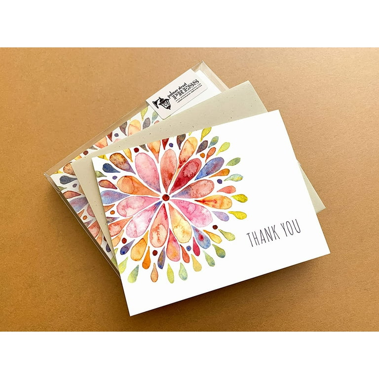 Palmer Street Press Watercolor Flower Burst Thank You Cards (Set of 8  Premium Blank Note Cards with Sage Green Envelopes Included) - All-Occasion  Greeting Card Bulk Set - Proudly Made in the