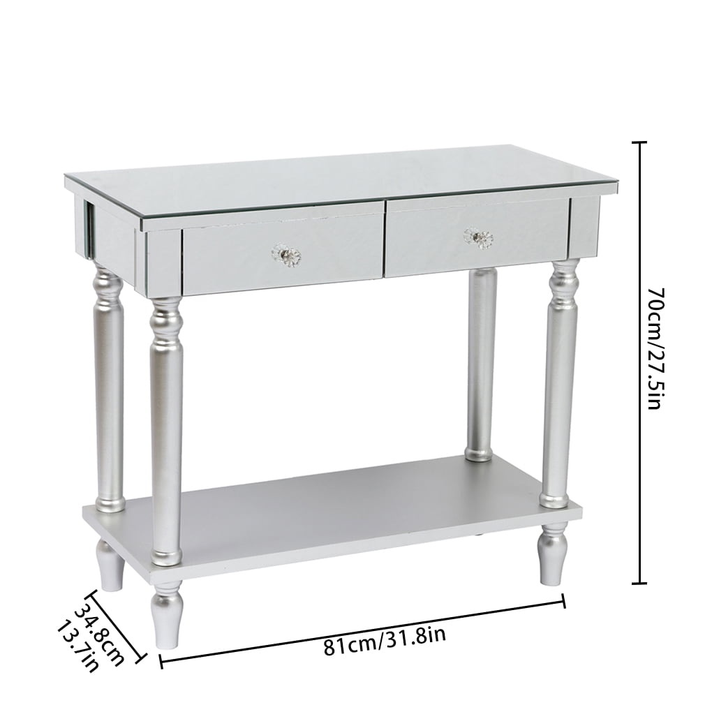 Modern Mirrored Desk Makeup Vanity Console Table With Shelf 2 Drawers Storage For Bedroom Hallway Home Walmart Com Walmart Com