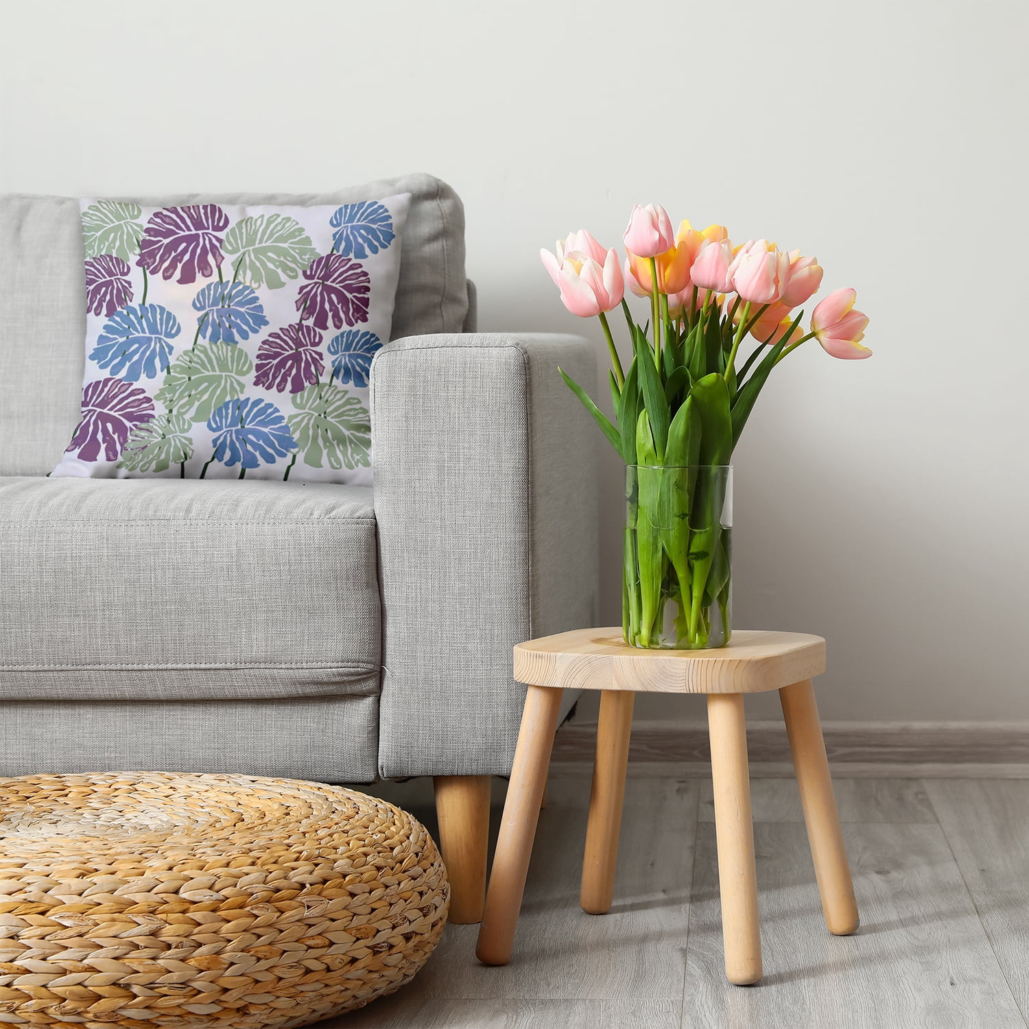 20" x 20" Simply Daisy Big Leaves Polyester Accent Pillow, Chambray Qty 1