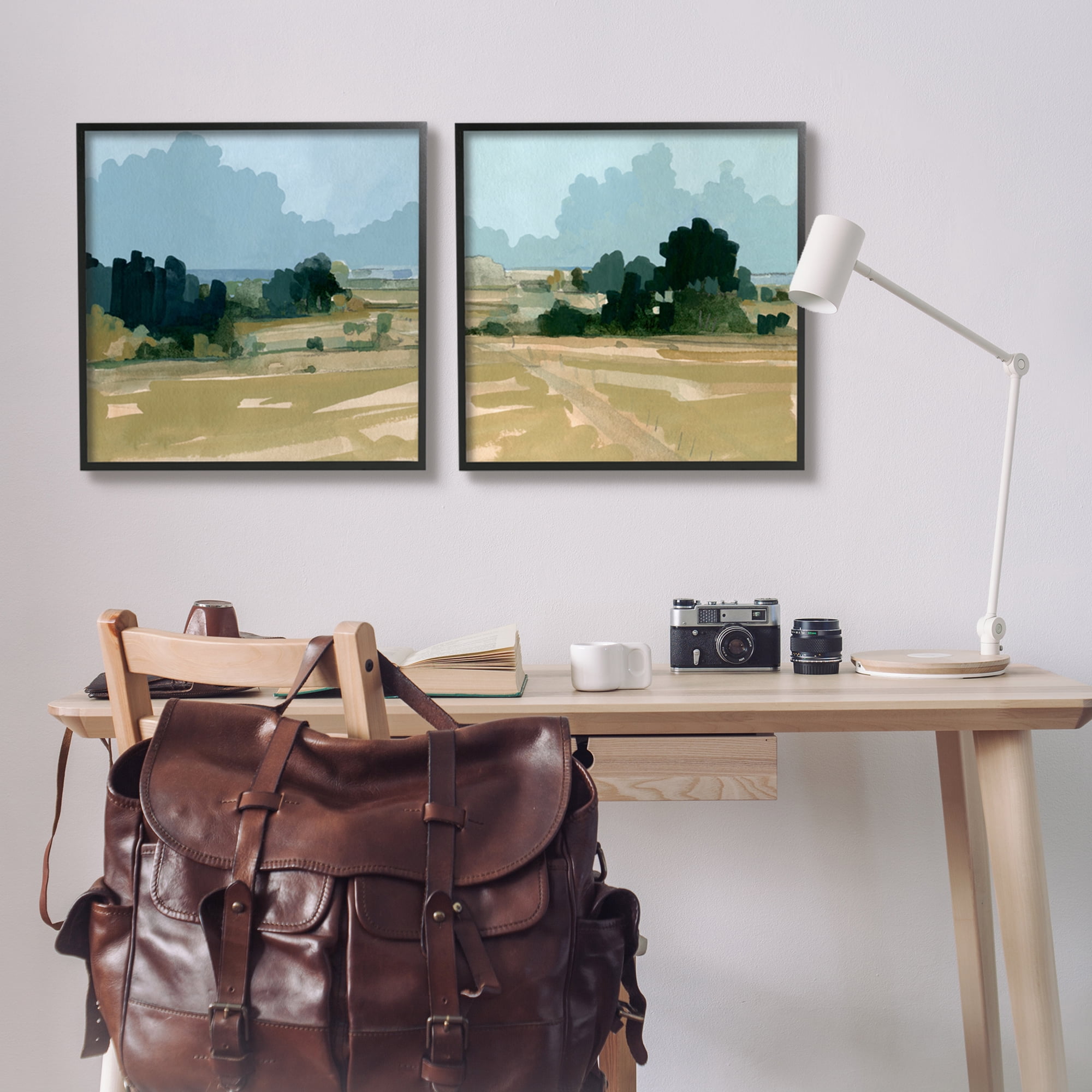 Stupell Industries Peaceful Rural Scene Layered Distant Farmland Painting Painting Black Framed Art Print Wall Art, Set of 2, Design by Emma Caroline
