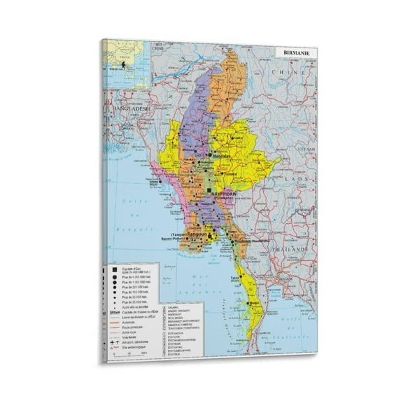 Myanmar Map Posters Room Aesthetic Poster Print Art Wall Painting Canvas Posters Gifts Modern Bedroom Decor 08x12inch(20x30cm)