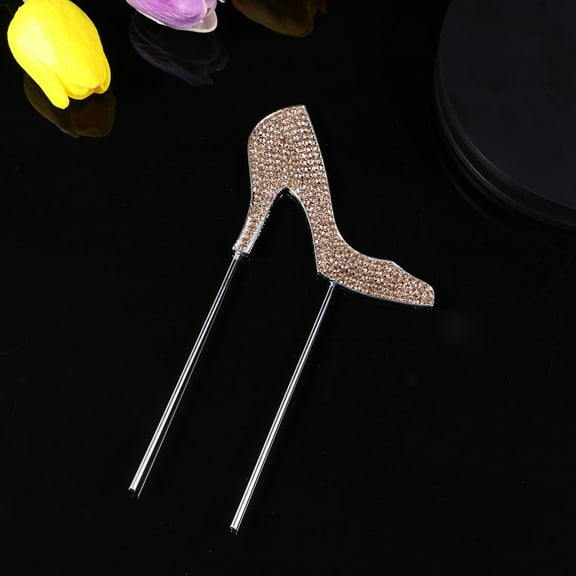 WHAMVOX Golden High Heels Shaped Cake Topper with Rhinestone Details for Wedding and Birthday Party Decorations