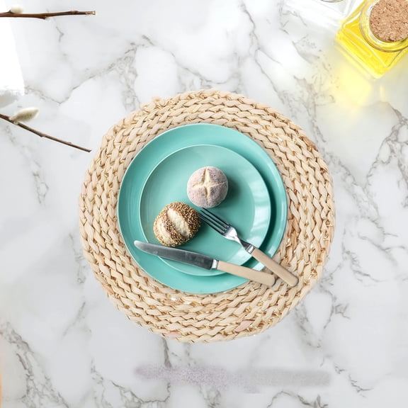 OUNONA 2PCS Round Braided Placemats Beige Corn Husk Daily Dining Table Mats