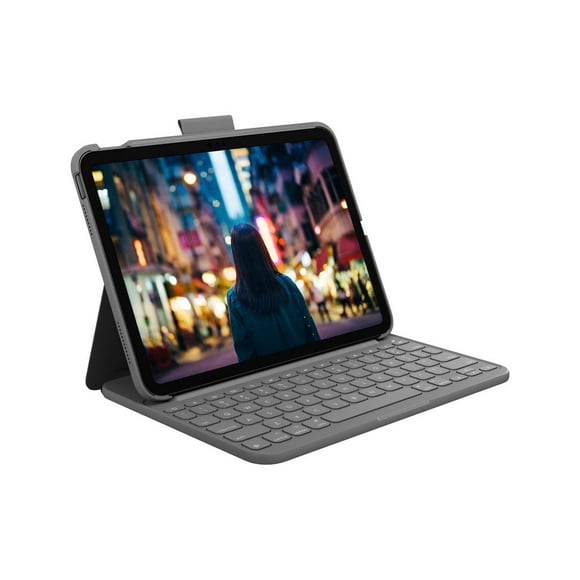 Logitech Slim Folio Keyboard Case for iPad (10th Generation) with Integrated Bluetooth Wireless Keyboard - Oxford Grey<br>