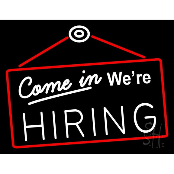 Come In We Are Hiring LED Neon Sign 24 x 31 - inches, Clear Edge Cut Acrylic Backing, with Dimmer - Bright and Premium built indoor LED Neon Sign for Bar decor.