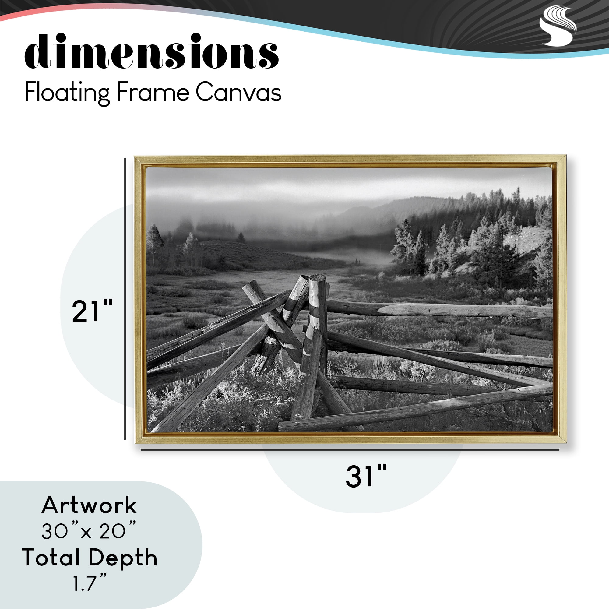 Grand Tetons Fence Beyond Gold Framed Floater Canvas Wall Art, design by MJ Photography